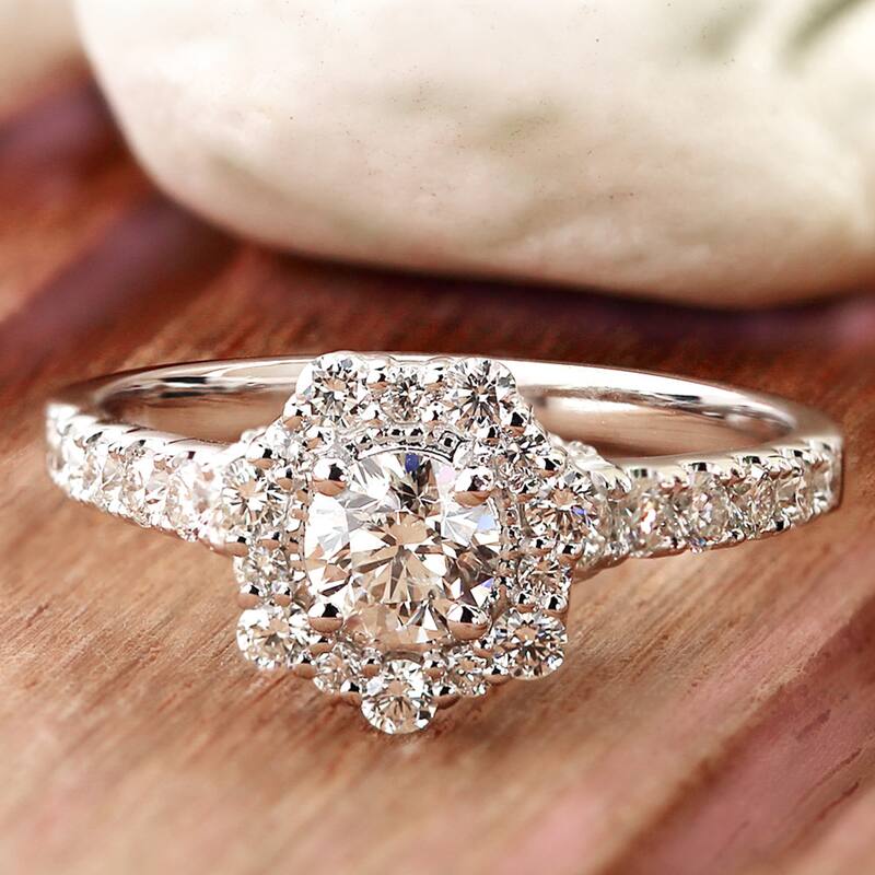 Auriya 14k Gold Vintage Moissanite Halo Engagement Ring 1 3/4ctw