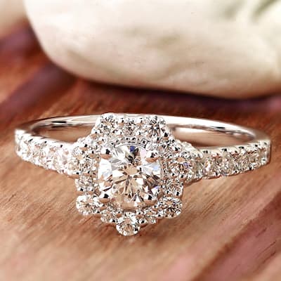 Auriya 14k Gold Vintage Moissanite Halo Engagement Ring 1 3/4ctw