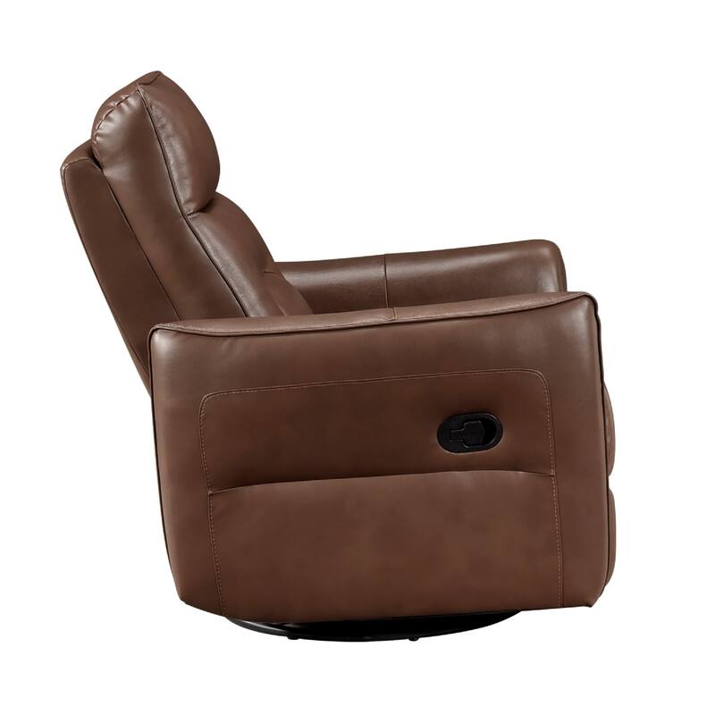 Temy Swivel Glider Manual Reclining Chair, Toffee Brown Grain Leather