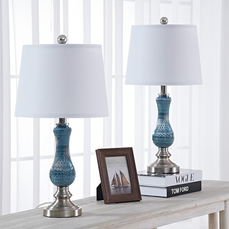 23" Light Blue Glass Table Lamp Set (Set of 2)