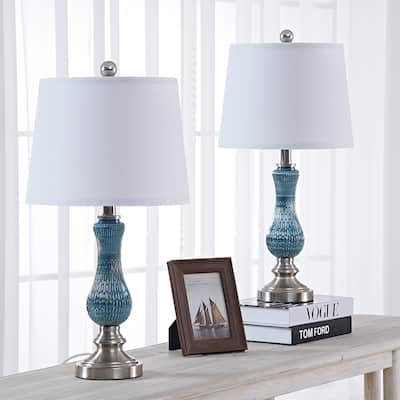23" Light Blue Glass Table Lamp Set (Set of 2)