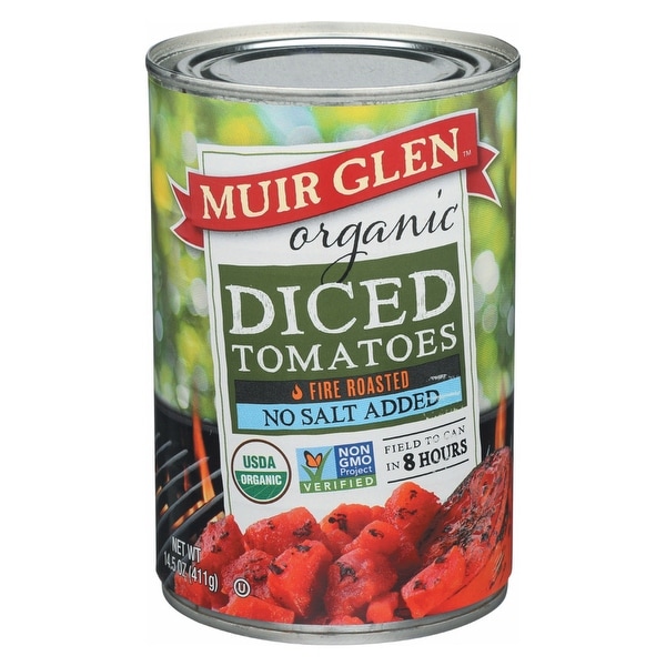 Muir Glen Diced Fire Roasted Tomato No Salt - Tomato - Case of 12 - 14.5 oz.
