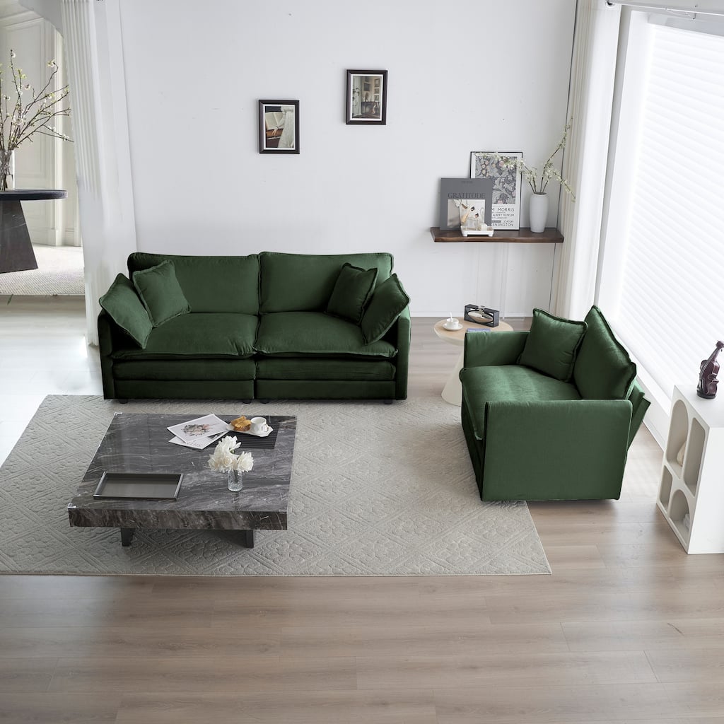 2-Piece Loveseat and Chair Set, Upholstered Leisure Armrest Sofa with Accent Single Chairs, Living Room Chenille Couches Set
