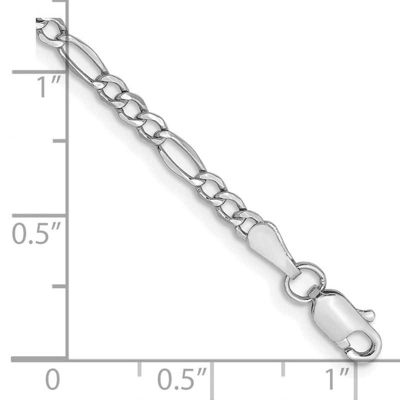 Curata 14k 2.5mm White Gold Hollow Polished Lightweight Lobster Claw Closure Figaro Chain Bracelet - 7 Inch