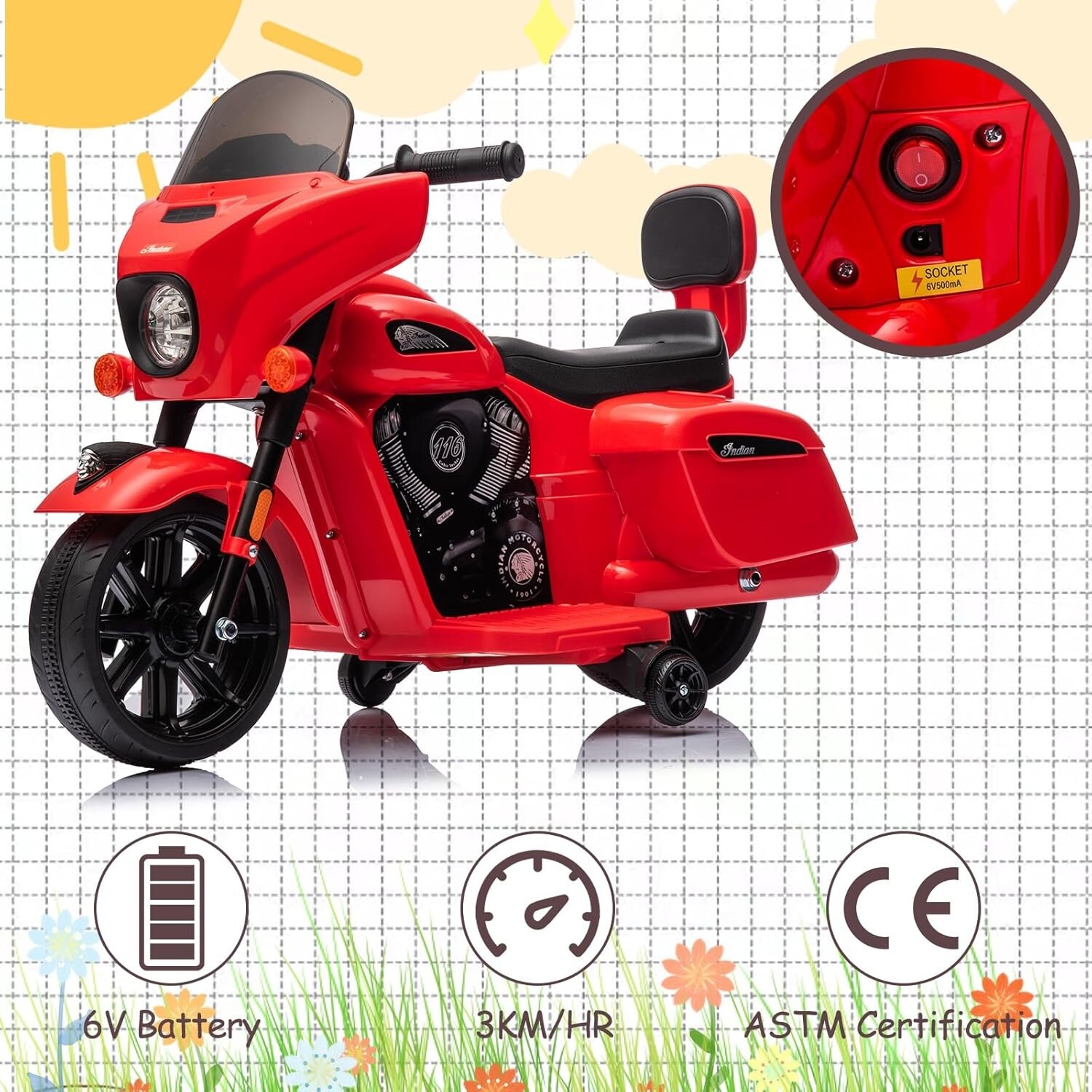 Electric Ride-On Motorcycle for Kids - 6V Dirt Bike with USB