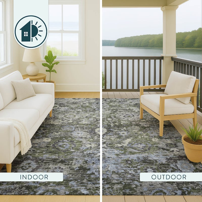 Machine Washable Indoor/ Outdoor Vintage Traditional Chantille Rug