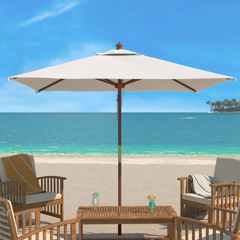 SAFAVIEH Fabjola 7.5 Foot Square Wooden Pulley Market Umbrella