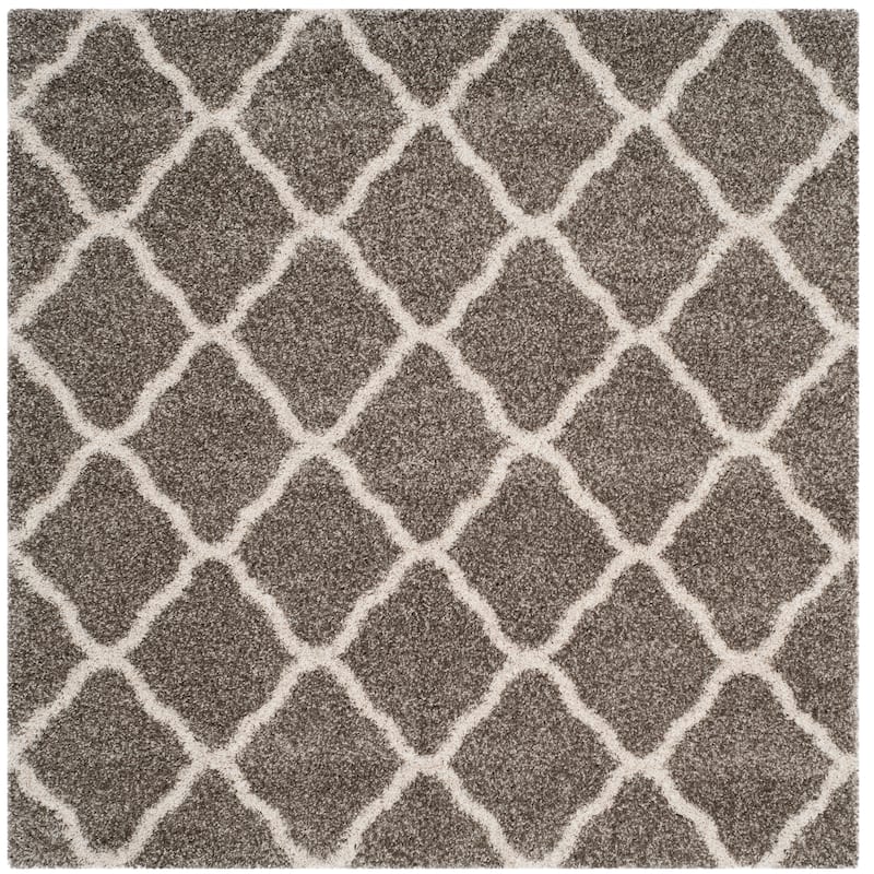 SAFAVIEH Hudson Shag Athena Trellis 2-inch Thick Rug - 9' Square - Grey/Ivory