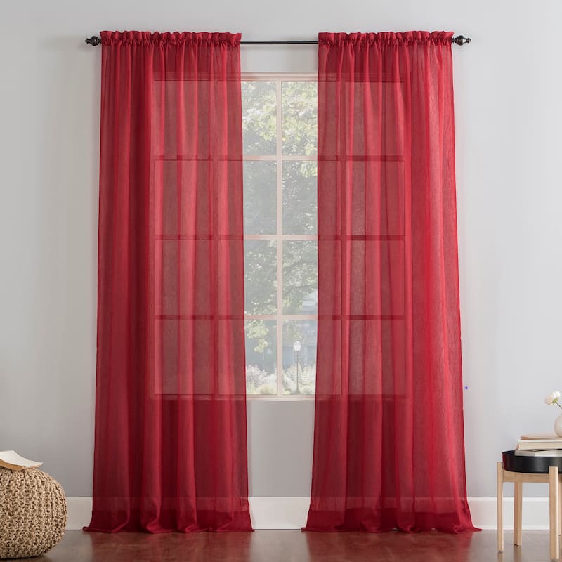 No. 918 Erica Sheer Crushed Voile Single Curtain Panel, Single Panel - 51 x 63 - Red