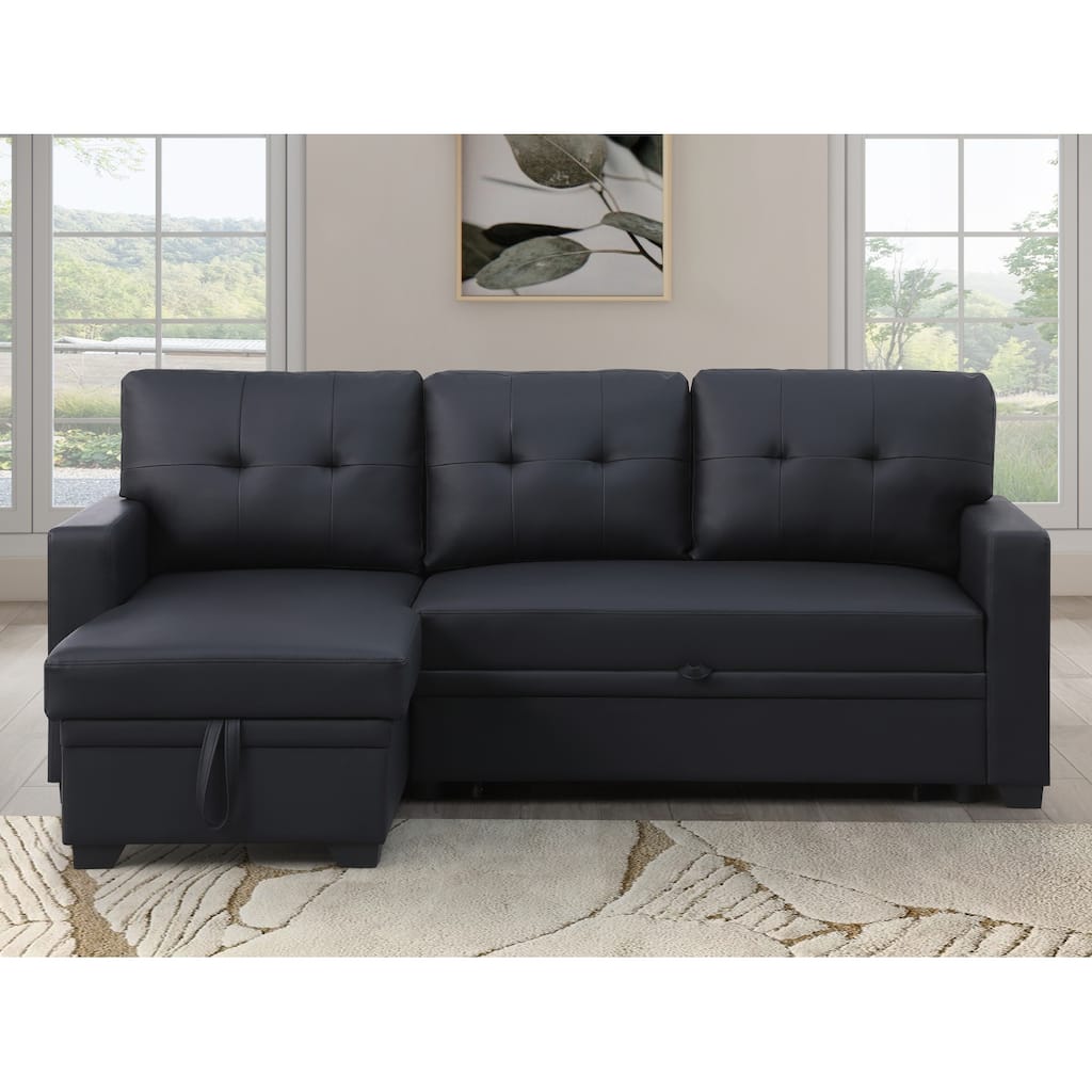 Contemporary Upholstered Storage Convertible Sectional Sofa with Pull-out Chaise
