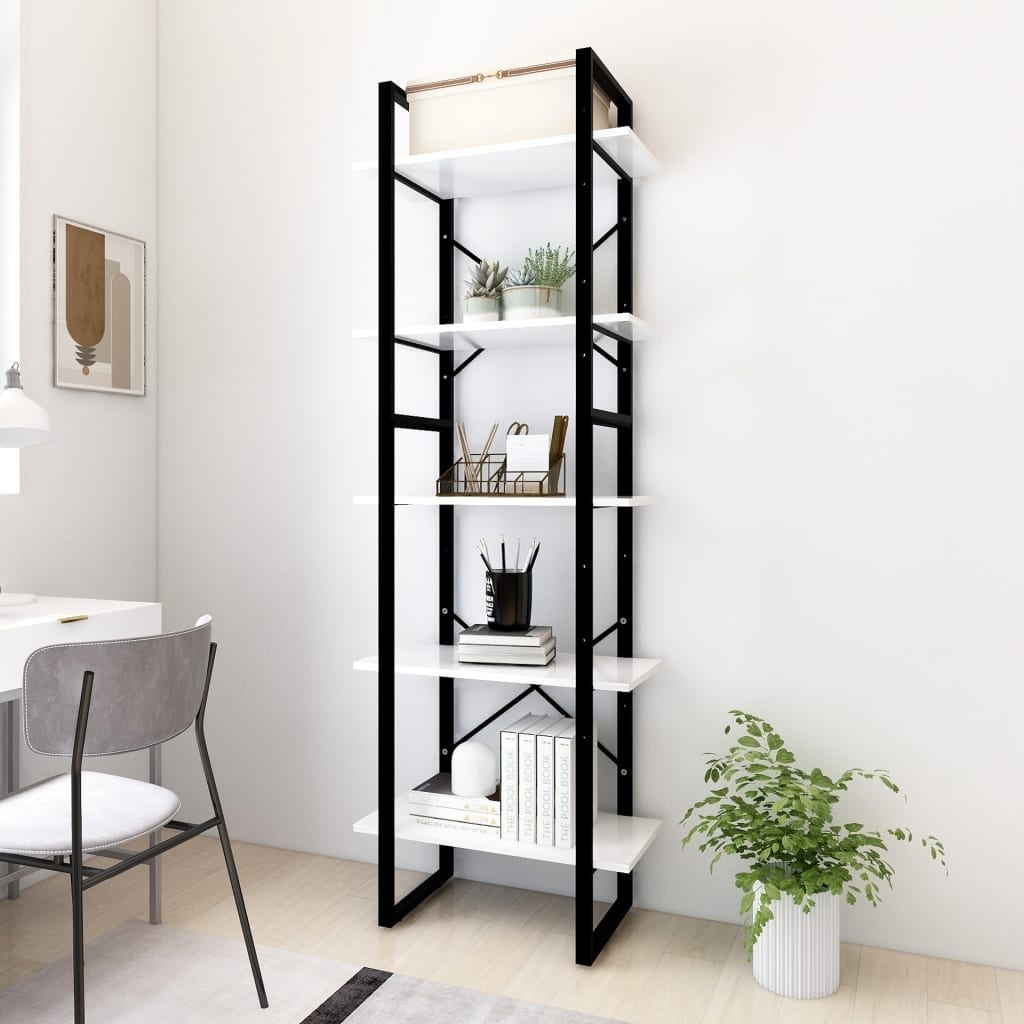 vidaXL 5-Tier Book Cabinet White 23.6"x11.8"x68.9" Engineered Wood - 23.6"x11.8"x69.9"