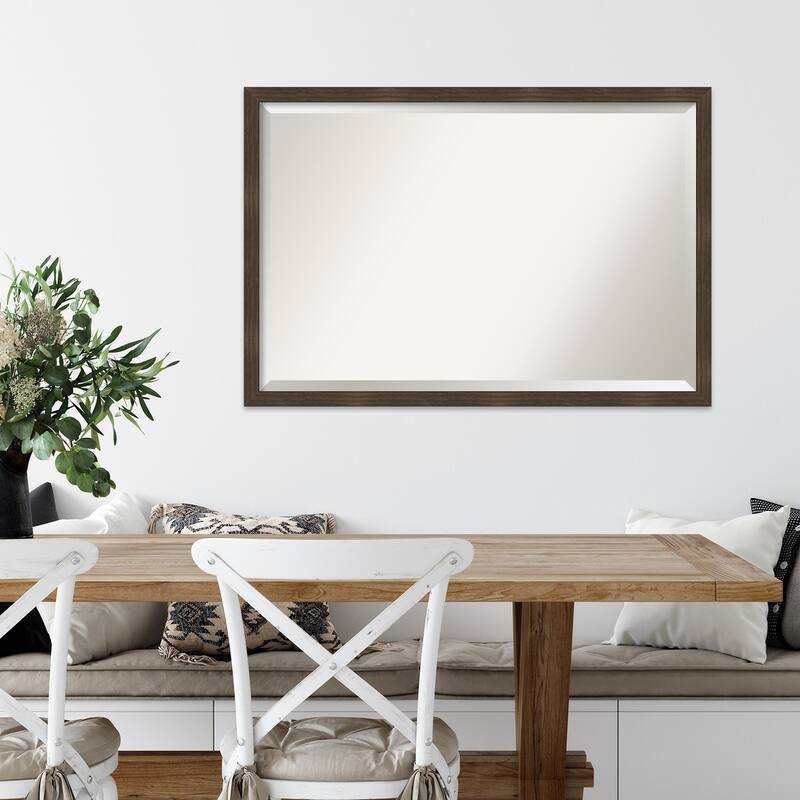 Woodgrain Stripe Beveled Wood Framed Wall Mirror