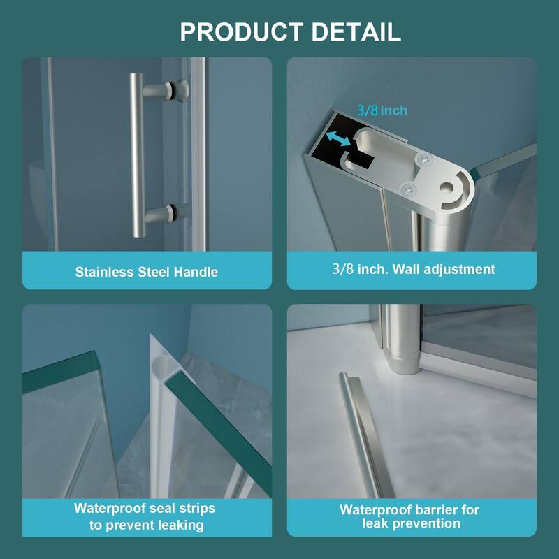 Bi-Fold Frameless Shower Door with Tempered Glass
