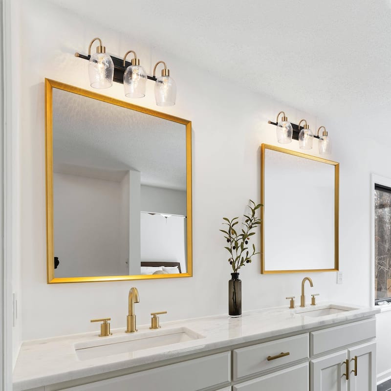 Modern 3-Light Black Gold Linear Bathroom Vanity Lights Wine Glass Wall Sconces