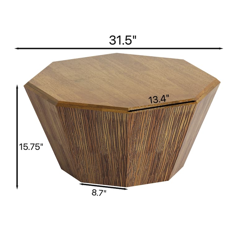 31.5" Octagonal Rubber Wood Coffee Table for Living Room, Bedroom