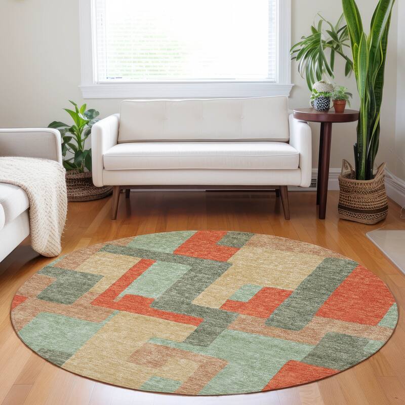 Machine Washable Indoor/ Outdoor Contempoary Blocks Chantille Rug