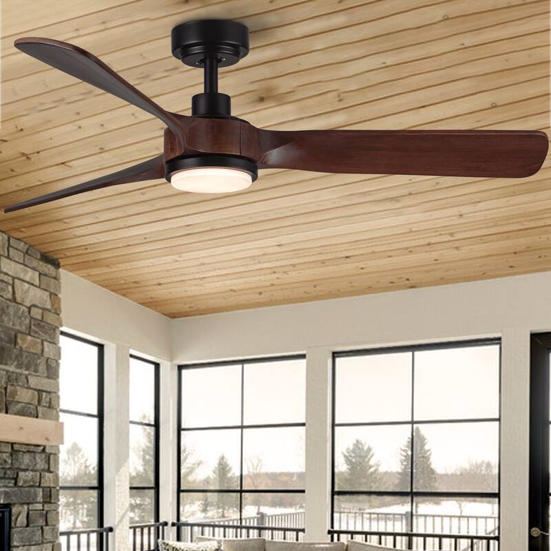 YUHAO SylvanAir Modern 52 in. Flush Mount Outdoor/Indoor Ceiling Fan with 3 Solid Wood Blades and DC Reversible Motor
