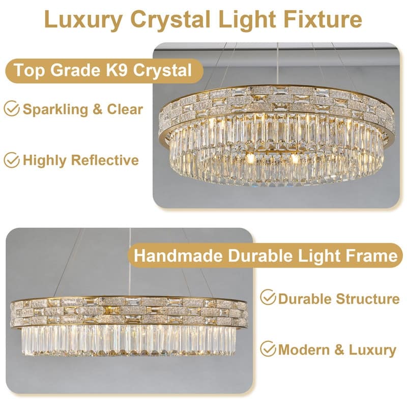 KAYLA Crystal Chandelier - Large K9 Crystal Pendant Light for High Ceilings, Entryway, Foyer, Dining Room & Living Room