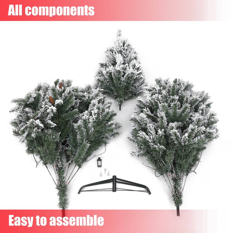 Snow-flocked 7ft Artificial Christmas Tree with 350 Clear LED Lights and Pinecones - 84" H x 49" Diameter