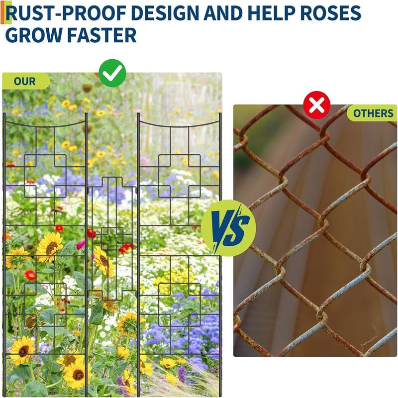 1pcs 6 FT x 2 FT Black Steel Garden Trellis Panel Rustproof Privacy Screen for Climbing Plants Patio and Yard