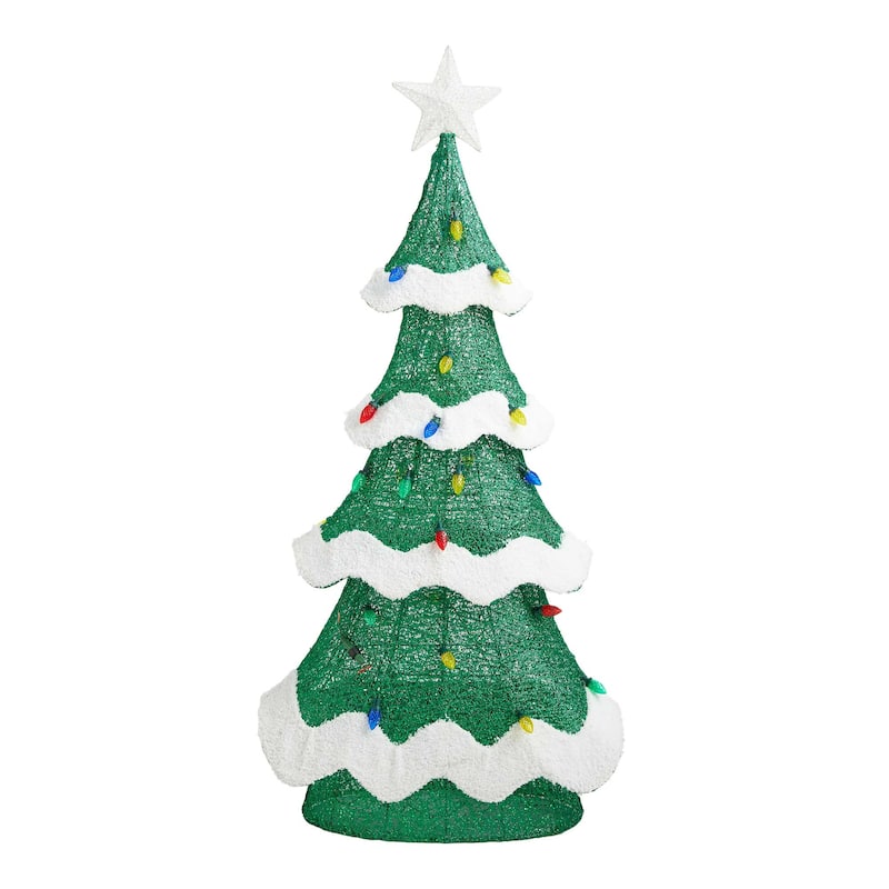 Glitzhome 56"H Lighted Christmas 3D Mesh Tree Decor with 171 LED Lights - 3D Mesh Tree