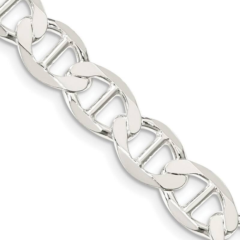 Curata 925 Sterling Silver 8.9mm Semi solid Flat Mariner Anchor Chain Necklace