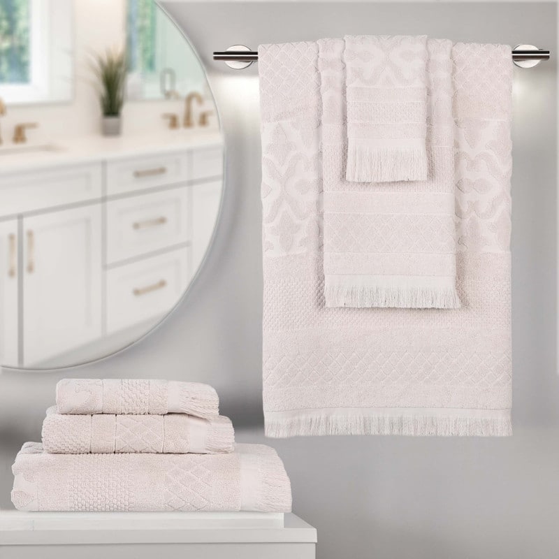 Superior Rolla Cotton Geometric Jacquard Plush Soft 6 Piece Towel Set