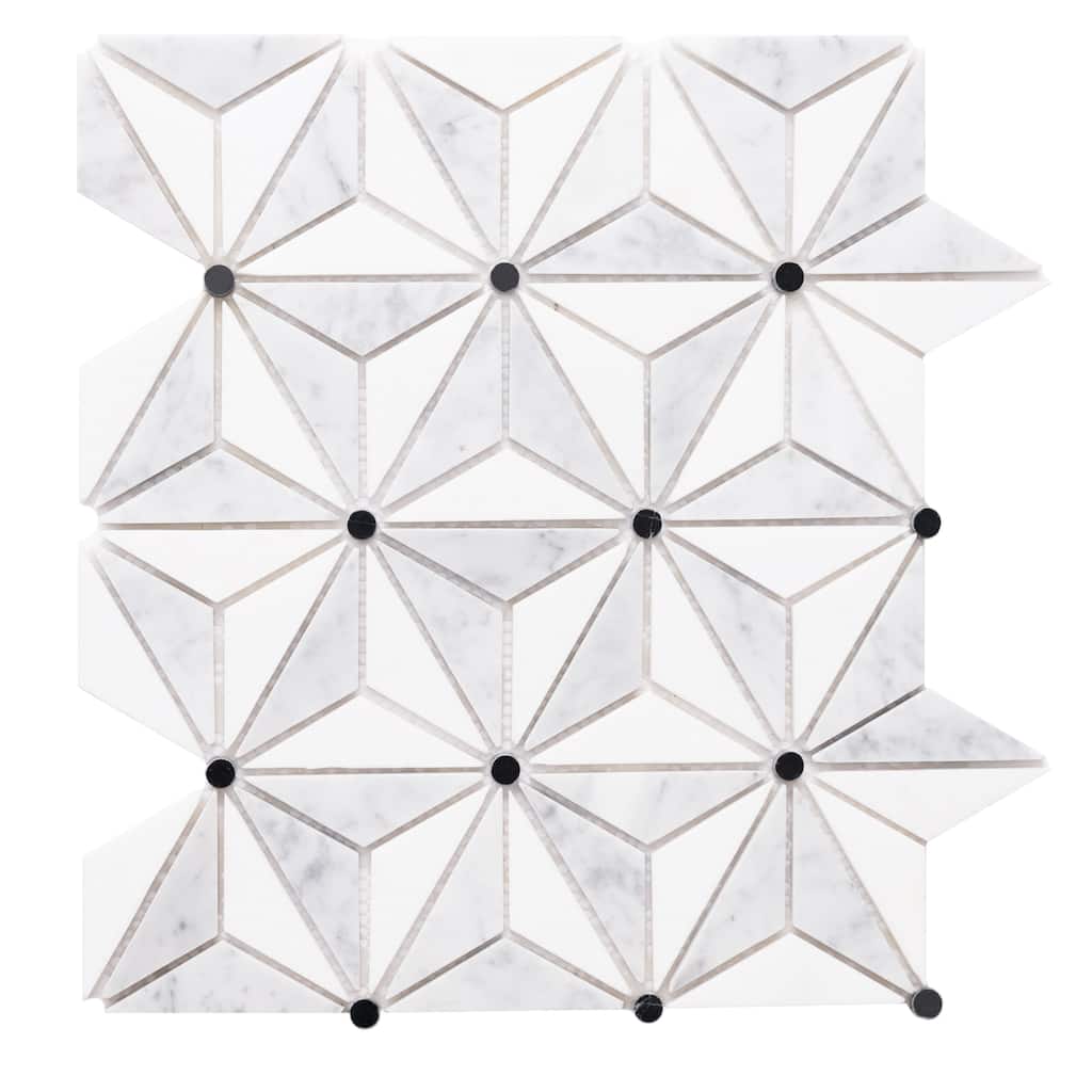 Santorini 1x3 Star Carrara & Thassos Marble Mosaic Tile - Wall, Backsplash