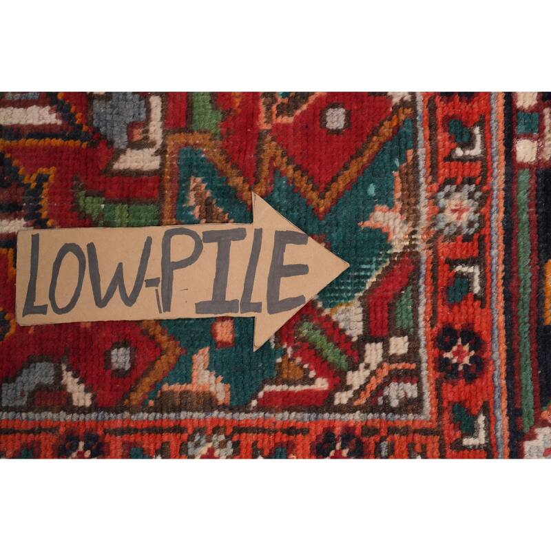 Hand Knotted Oriental 100% Wool Carpet Traditional Floral Red Heriz Area Rug - 11' 1'' X 7' 11''