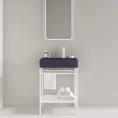 24" Bathroom Vanity with Ceramic Basin, Freestanding Bathroom Console Sink Set, Glossy Rectangular Ceramic Basin