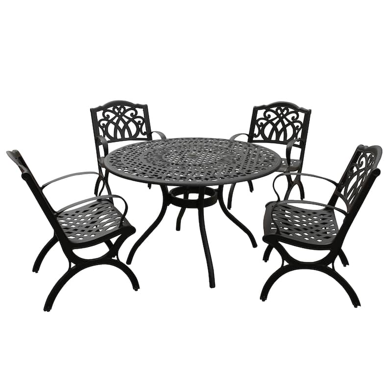 Modern Ornate Outdoor Mesh Aluminum 48-in Round Patio Dining Set with Four Chairs - N/A - Black