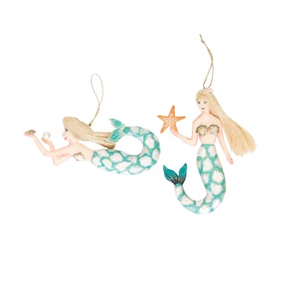 Mosaic Mermaid Christmas Xmas Ornament Set of 2 - Set of 2