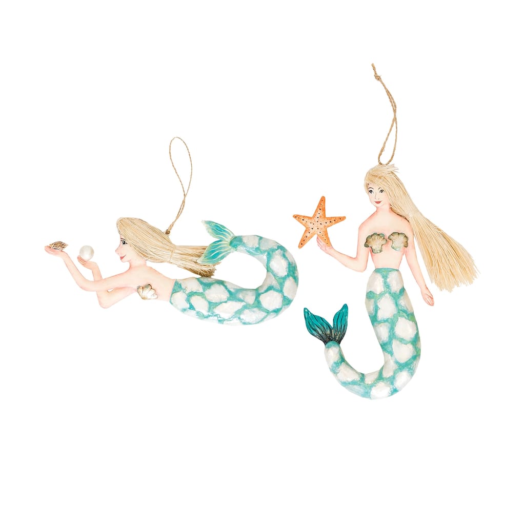 Mosaic Mermaid Christmas Xmas Ornament Set of 2 - Set of 2