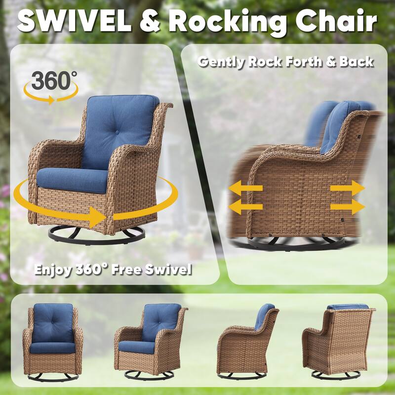 Gymojoy 3-Piece Rattan Wicker Rocking Swivel Chair Set with Table