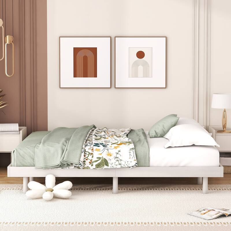Modern Design Queen Floating Platform Bed Frame for White Washed Color - White Washed