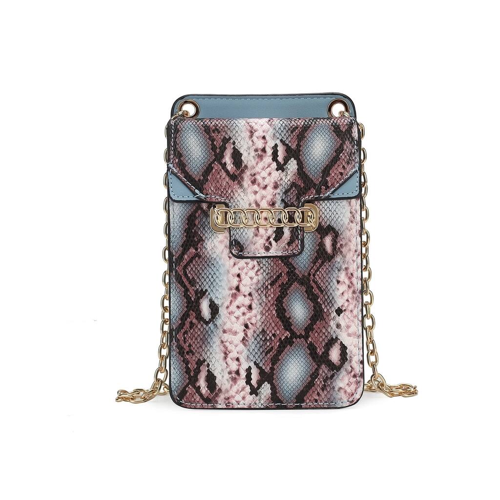 Mkfcollection Yael Snake Embossed Vegan Leather Womens Phone Crossbody Handbag