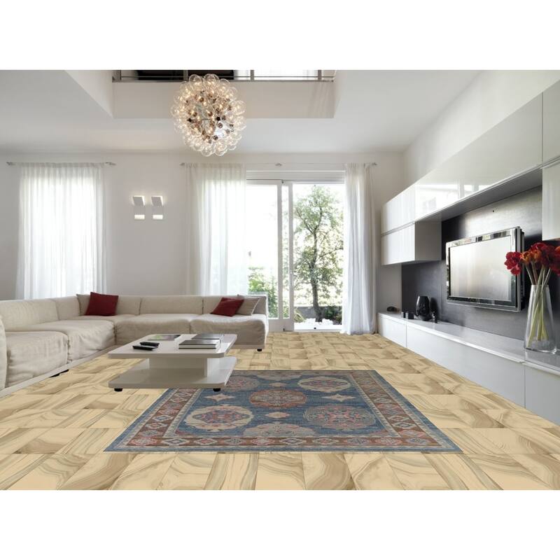 Hand Knotted Oriental 100% Wool Carpet Transitional Geometric Navy Blue & Blues Oushak Area Rug - 11' 0'' X 8' 4''