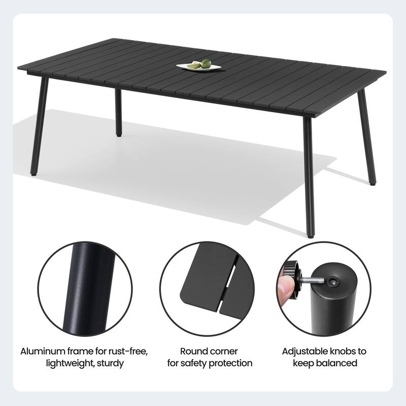 Crestlive Products Outdoor Rectangle Aluminum Dining Table with Umbrella Hole