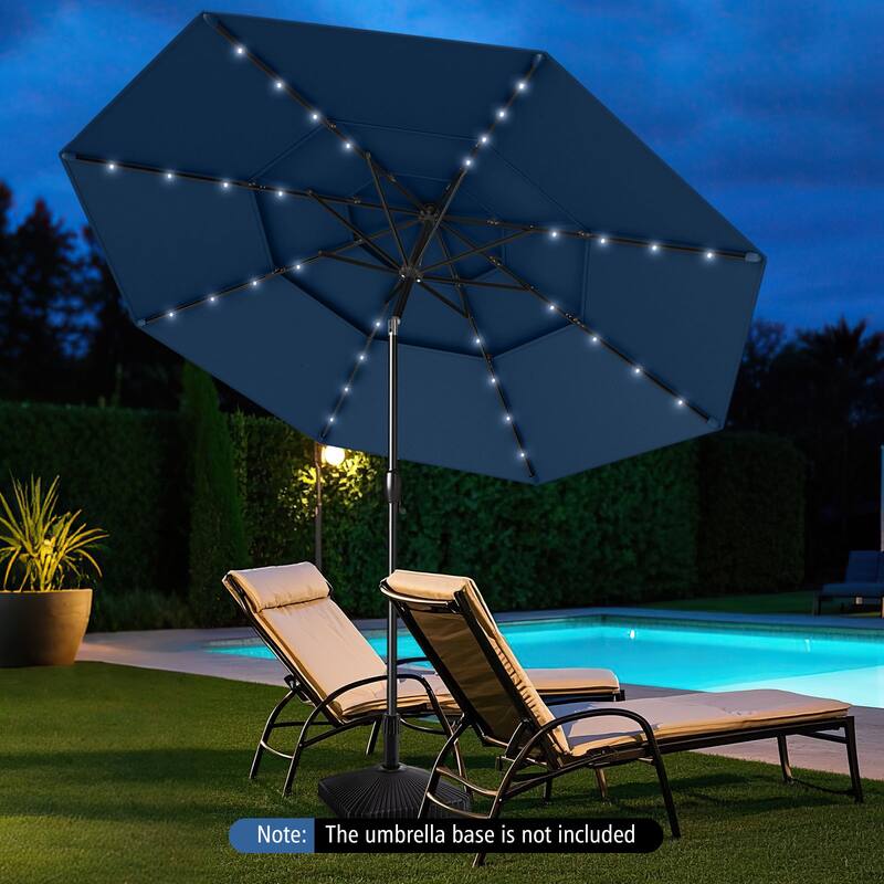 Polyester 10.3ft Solar LED Patio Umbrella with Auto Tilt and Crank