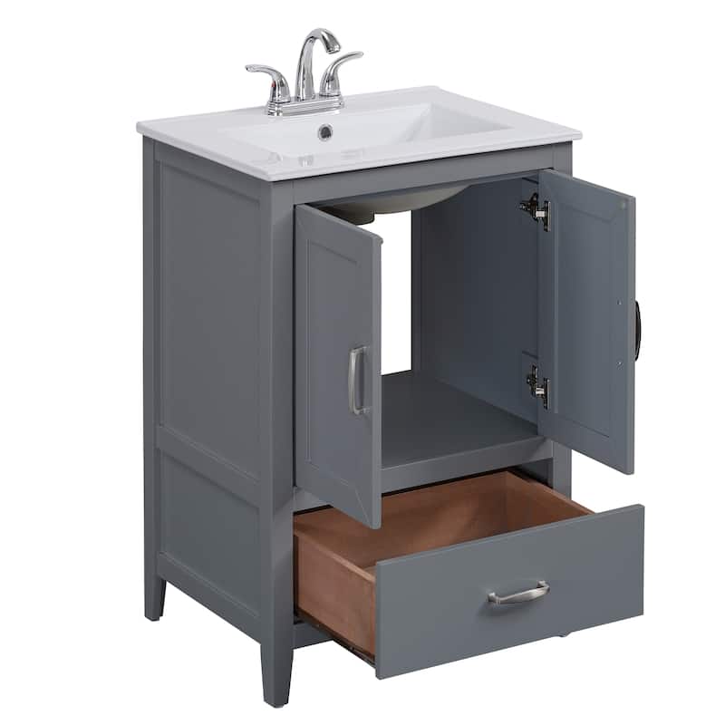 24" Single Bathroom Vanity with Lower Drawer and Countertop Sink Included