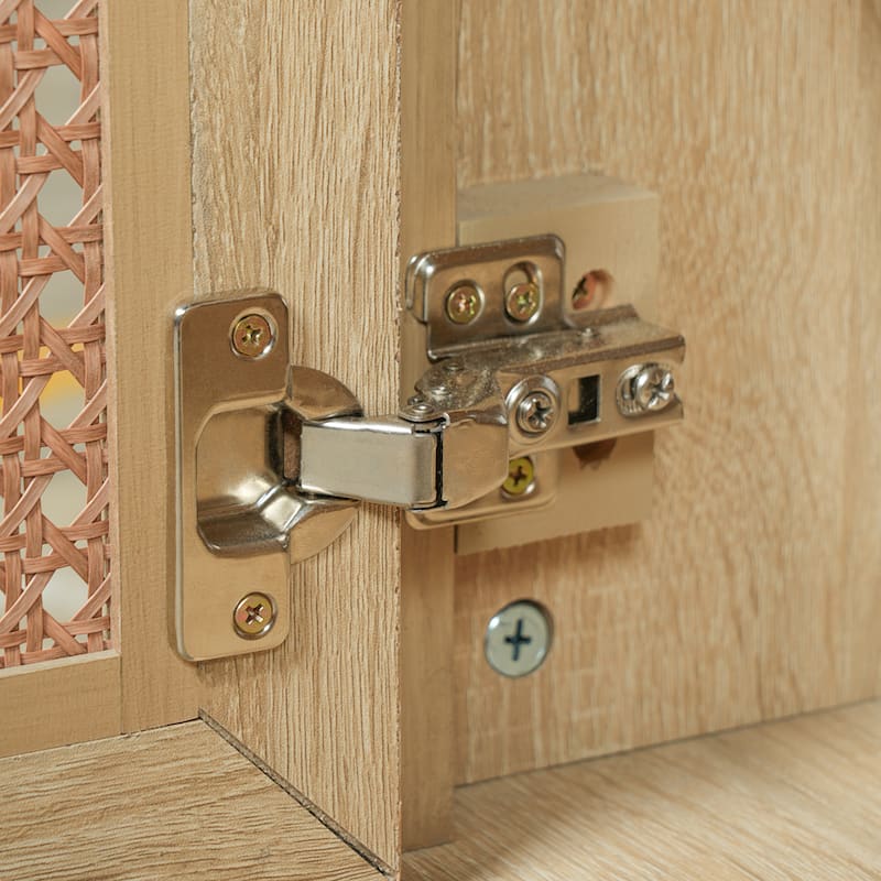 Christopher Knight Home - Modern Handwoven Rattan Bathroom Vanity with Ceramic Sink, Soft-Close Storages & Adjustable Shelving