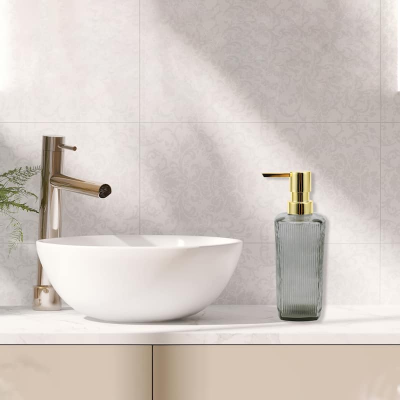 Vertical Lines Classic Soap Pump Dispenser for Hotels 350ml 1 Pcs - Clear Gray Gold Tone