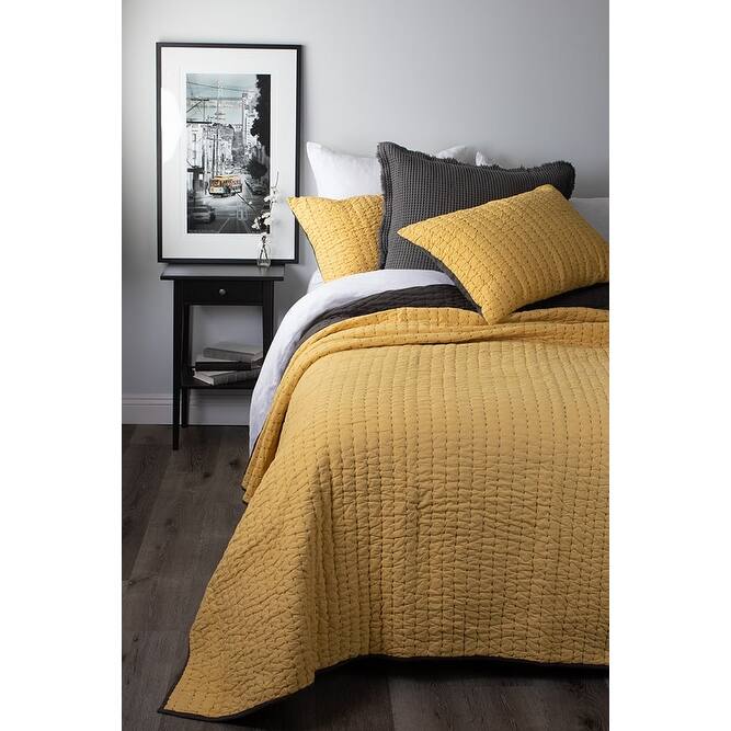 Twain, Cotton, Golden Yellow/Grey, Quilt - Golden Yellow - Twin