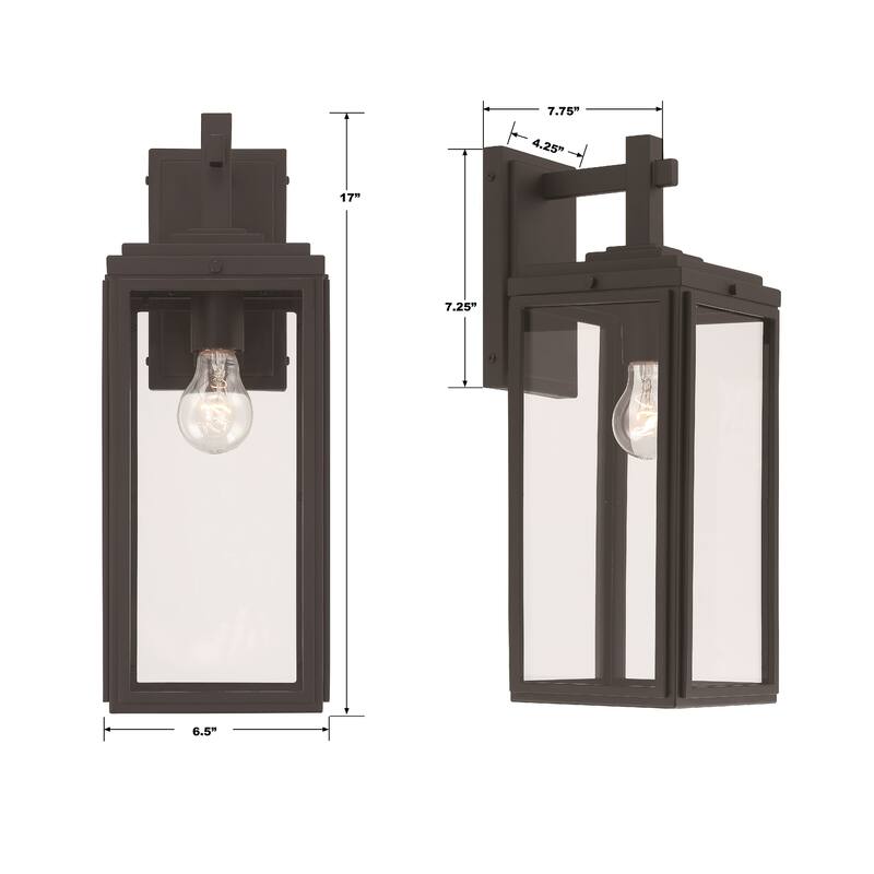 Byron 1 Light Matte Black Outdoor Wall Mount - 6.5"W x 17"H x 7.75"D