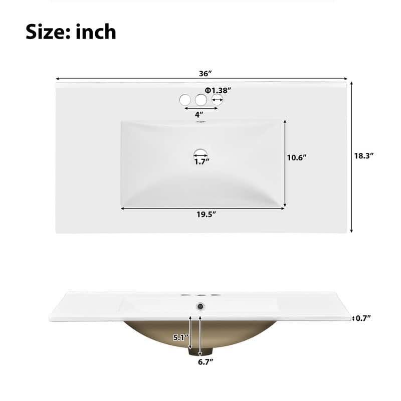 36" Modern Bathroom Vanity – Ceramic Sink, Soft-Close Doors & 4 Storage Drawers, Elegant Space-Saving Design‌