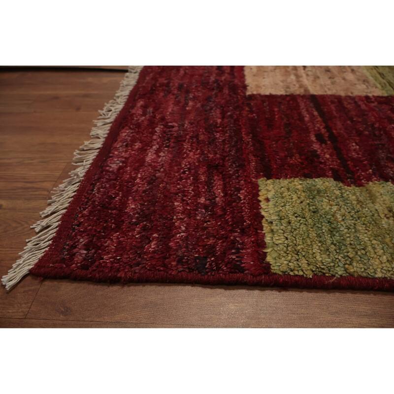Hand Knotted Oriental 100% Wool Carpet Modern Tribal Red Moroccan Area Rug - 9' 2'' X 6' 6''