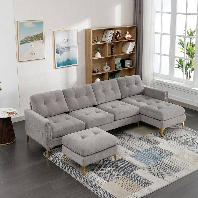 L-Shape Convertible Sectional Sofa Couch, Living Room Sectional with Movable Ottoman for Living Room, Apartment, Office
