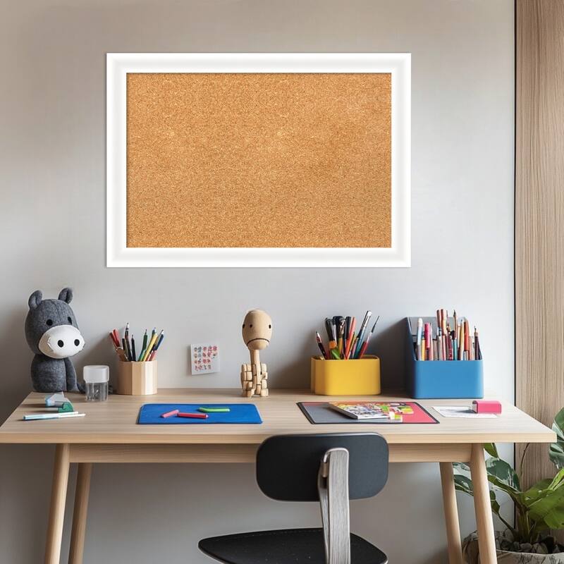 Oliver White Narrow Wood Framed Cork Board - Bulletin Board, Organization Board, Pin Board