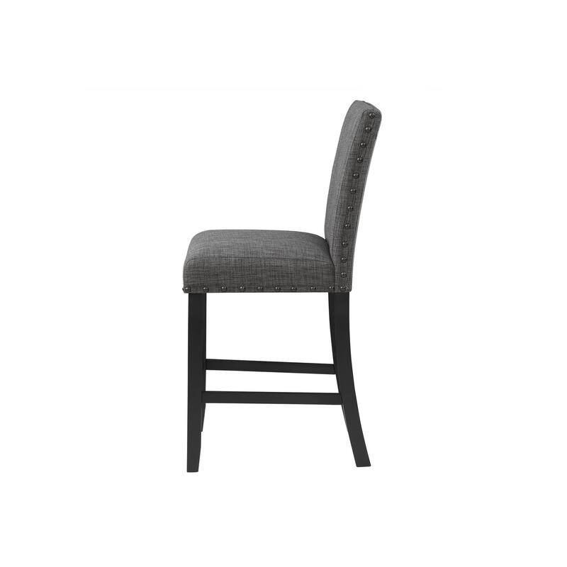 HomeRoots Set of Two 26" Gray and Black Wood and Fabric Counter Height Bar Chairs