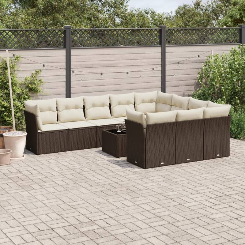 vidaXL Garden Sofa Set Brown PE Rattan, Powder-coated Steel, Tempered Glass - 21.7 x 21.7 x 14.6